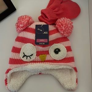 NWT Cherokee Brand Owl Hat with Mittens - Toddler Size 2T-5T